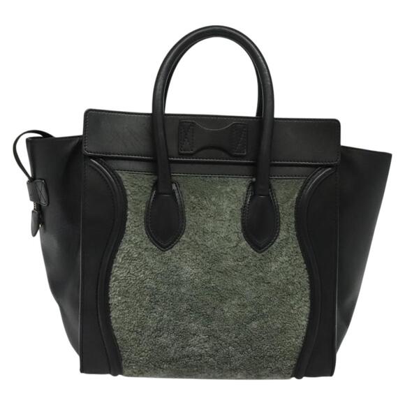 CELINE Luggage Mini Shopper Hand Bag Leather Green Gold - Picture 3 of 12